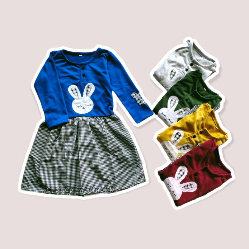 dress rabbit / dress kelinci bunny anak 1-5 tahun variasi kancing depan