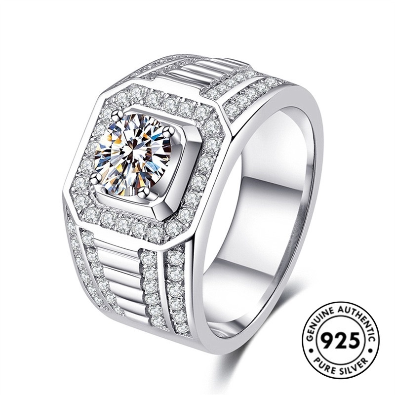 Cincin Berlian Bahan S925 Silver Untuk Pria