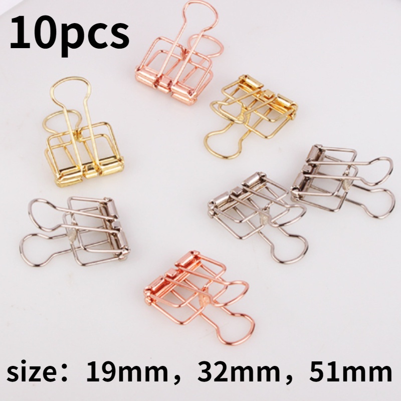 10pcs Klip Binder 3 Ukuran Warna Rose Gold / Hijau / Ungu Untuk Kantor