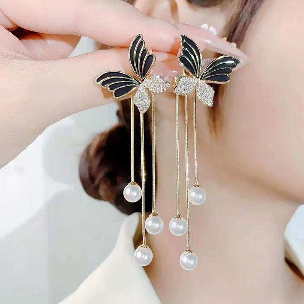 Mxbeauty Anting Menjuntai Kupu-Kupu Temperamen Mewah Hadiah Mutiara Sederhana Elegan Perempuan Gadis Wanita Stud Earrings