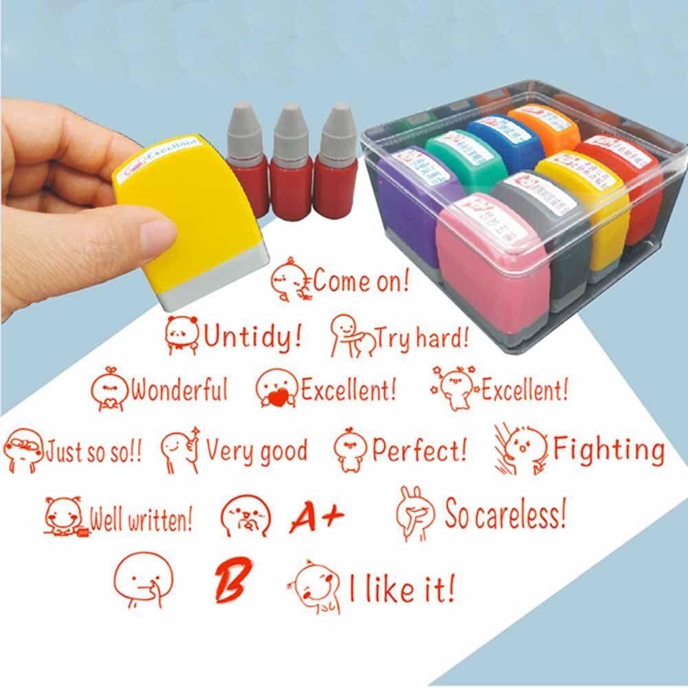 Chookyy Commentary stamp Perlengkapan Kantor &amp; Sekolah Bahasa Inggris Bab Fotosensitif Scrapbooking Stamper Anak Segel Kartun Perangko Mengajar stamp