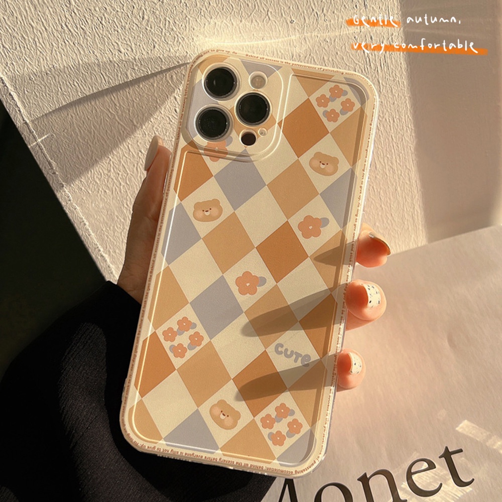 IPHONE Casing Handphone Motif Kotak-Kotak Beruang Lucu Untuk Iphone7 8 PLUS X XR Xs11 12 13 14 MINI PRO MAX SE