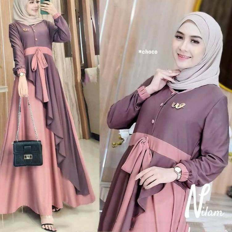 GRT.14My22ž– Gamiswanita muslim || Naila Dress Bahan Ceruty Gamis Polos Pita || Dress kekinian wanit