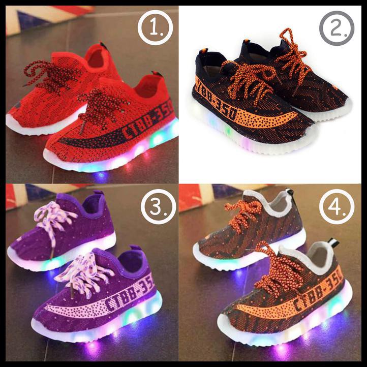 BERMUTU SEPATU ANAK LED ADIDAS KNIT 350 - merah