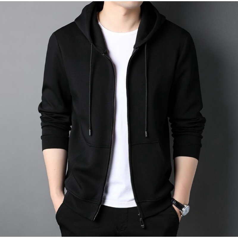 Hoodie Zipper polos Pria terbaru