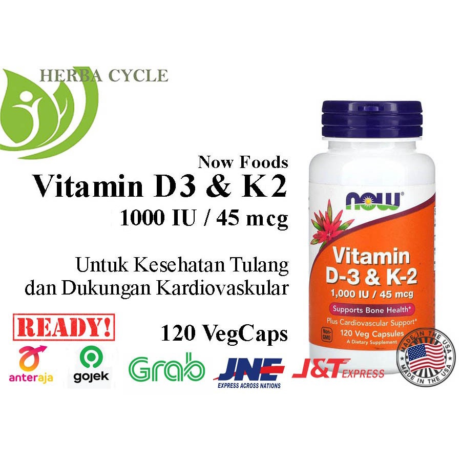 MURAH VITAMIN Now Food Vitamin D3 &amp; K2 ORI USA Vit D3 K2 120 Butir Now D3 K2