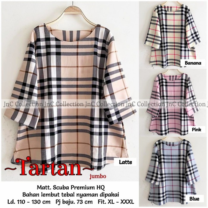 ATASAN JUMBO SCUBA WANITA TARTAN BLOUSE