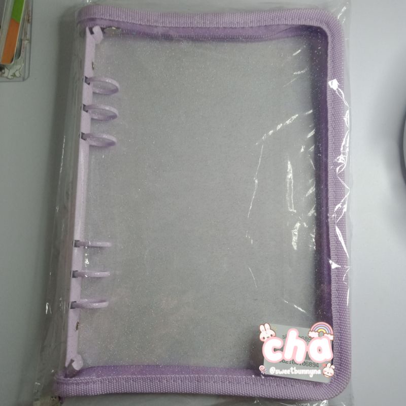 [READY] Preloved Binder PC Photocard Kpop A5 Zipper Ungu Jelly Glitter + Sleeve 4p 20pcs Bibimcat Pu