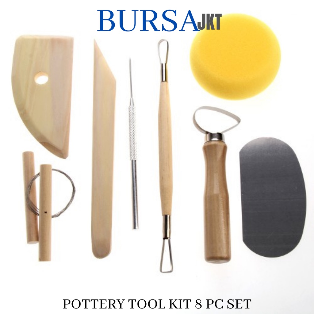 

POTTARY CLAY SCULPTING TOOL KIT SET 8 CLAY TOOLS CERAMIC MOLDING WOOD SPONGE