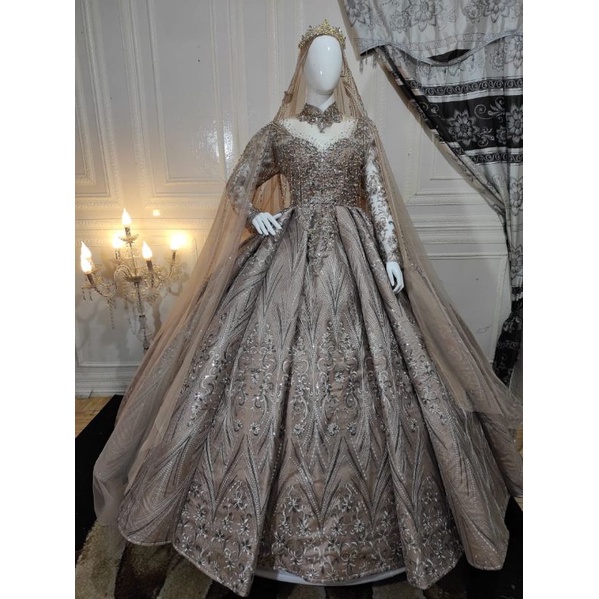 GAUN  PENGANTIN WEDING DRESS MEWAH/BALL GAUN/GAUN PENGANTEN / BAJU PRAWEDDING PENGANTIN / GAUN MUSLIMAH