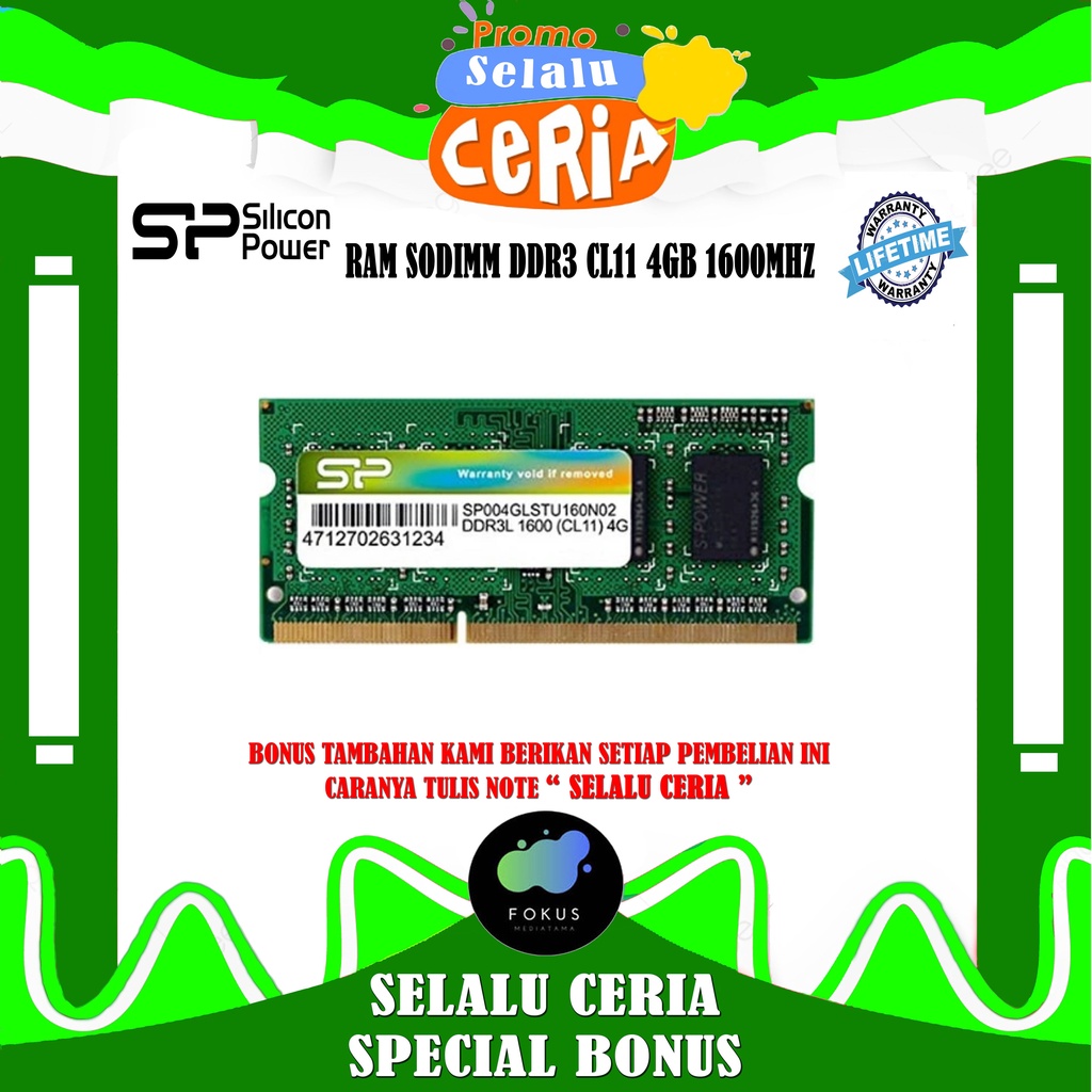 RAM SILICON POWER DDR3 1600MHz CL11 4GB SO-DIMM PC3-12800 SODIMM RAM Laptop