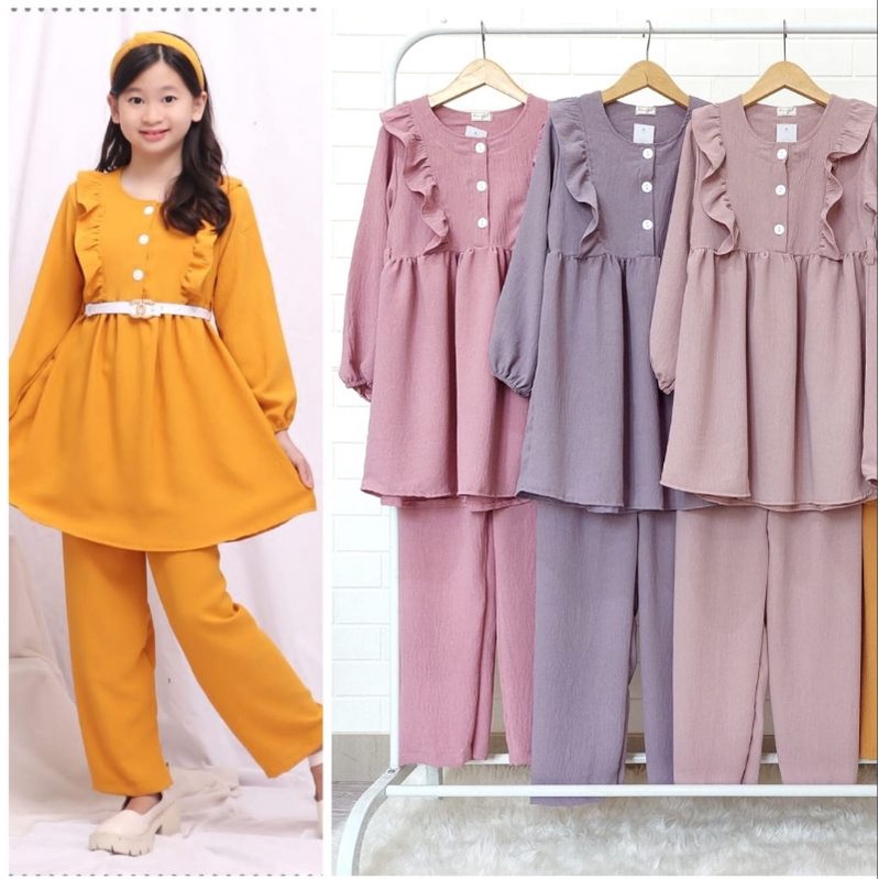 Set Tunik Haniyah / setelan muslim anak perempuan usia 9-12 tahun
