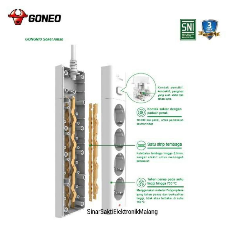 Gongniu Kabel Roll Stop Kontak 4 Lubang 1.5 Meter Saklar Switch On Off 1,5M 1,5 M