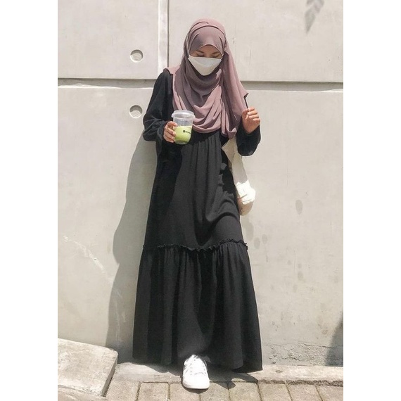 SILA GAMIS HITAM POLOS/GAMIS REMPEL POLOS/Longdress kekinian