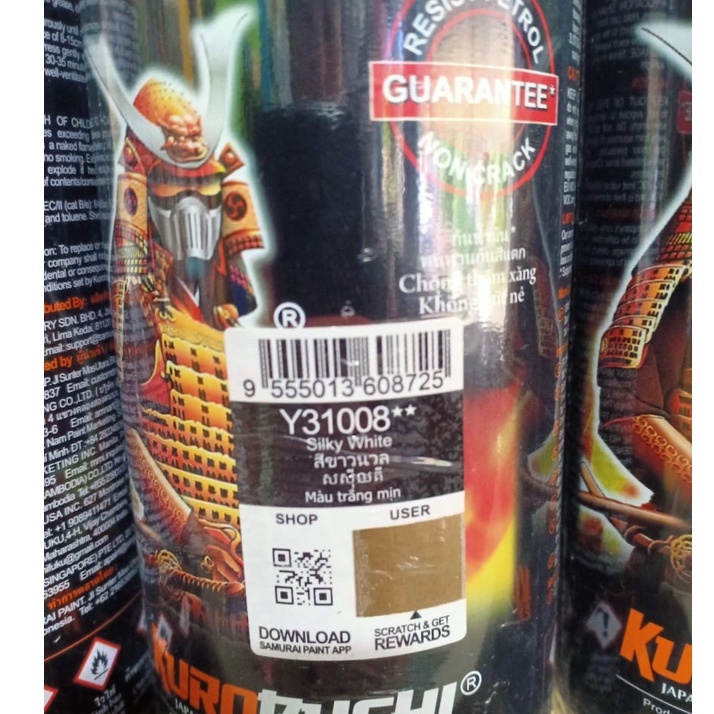 Samurai Paint Kurobushi Cat Semprot Pilox Pilok Warna Putih Mutiara / Silky White (Y31008**) 400ml