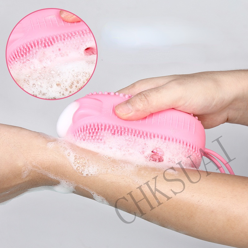 Spons / Brush Flexible Bahan Silikon Dengan Holder Sabun Untuk Mandi