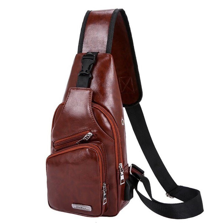 Tas Selempang Kulit Sling Bag Slempang Pria USB port Warna Baru JM