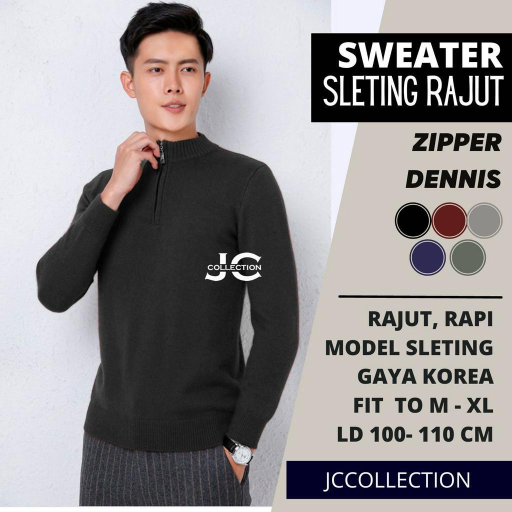 Sweater Sleting Pria/ Cardigan Sweter Rajut Zipper Pria Crewneck Korea Variasi Denny JCCollectioions