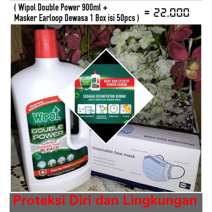 Wipol Double Power 900 ml Bonus Masker 1 Box 50 Pcs