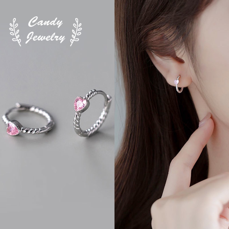 Anting Zirkon Desain Twist Warna Pink Gaya Korea Untuk Wanita