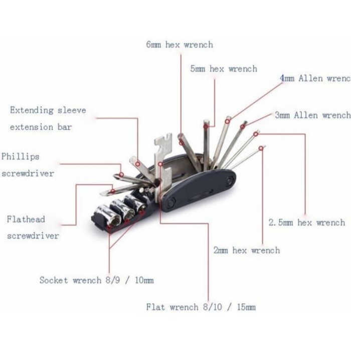 Kunci Sok Lipat Kunci Sepeda Kunci Multifunctional 15in1 Repair Tool