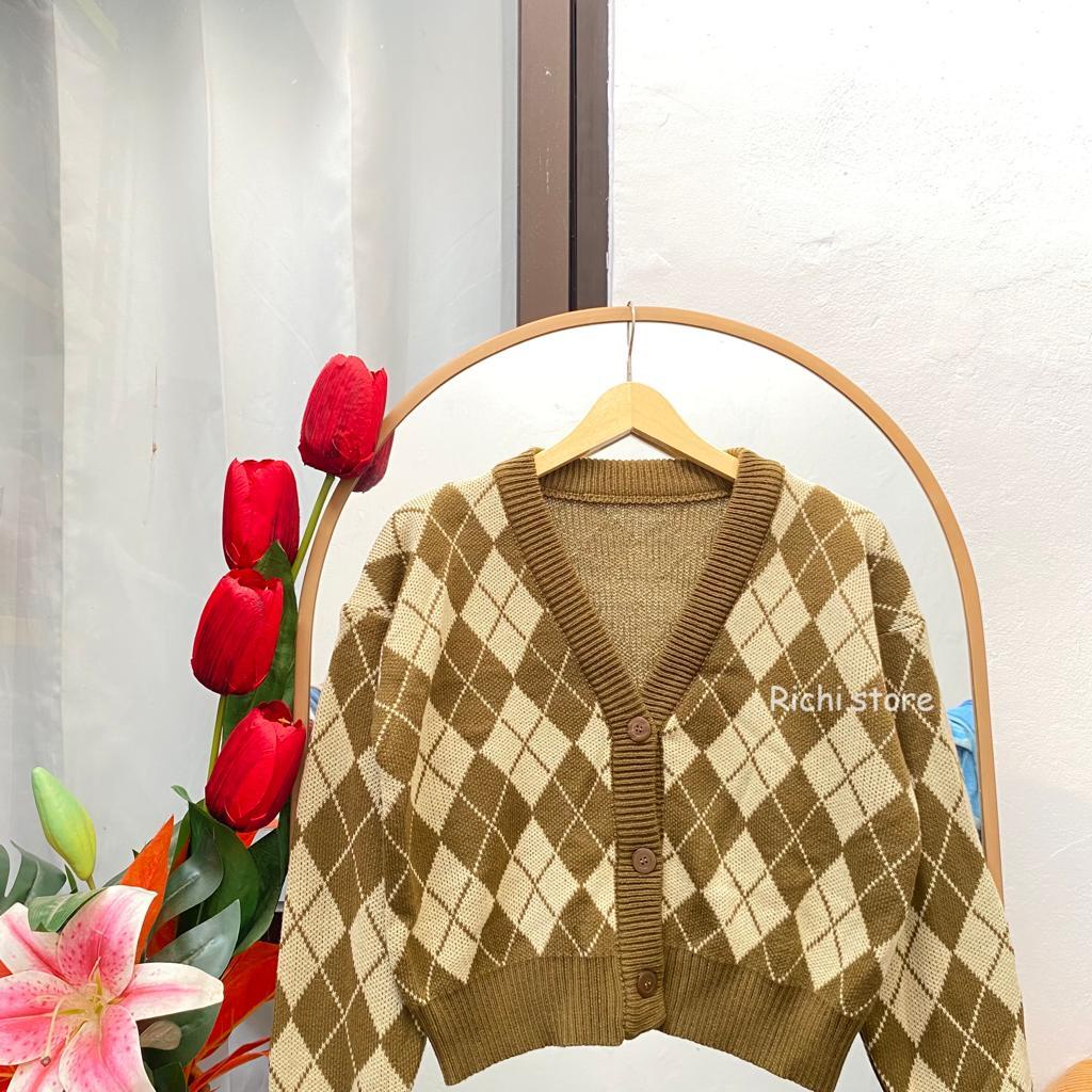 KARDIGAN RAJUT MOTIF KOTAK LEMBUT PREMIUM CARDIGAN MURAH RAJUT