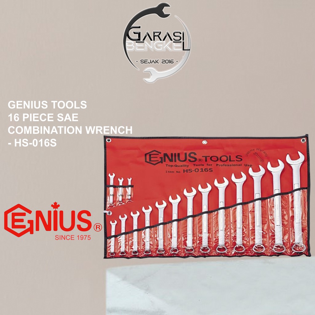 Kunci Ring Pas Set 16 Pcs SAE 1/4-1 1/4 Inci Chrome Vanadium