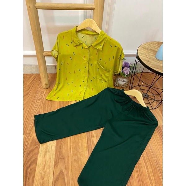 setelan celana 7/8 /dayana set/setelan atas motif bawah polos/COD-B