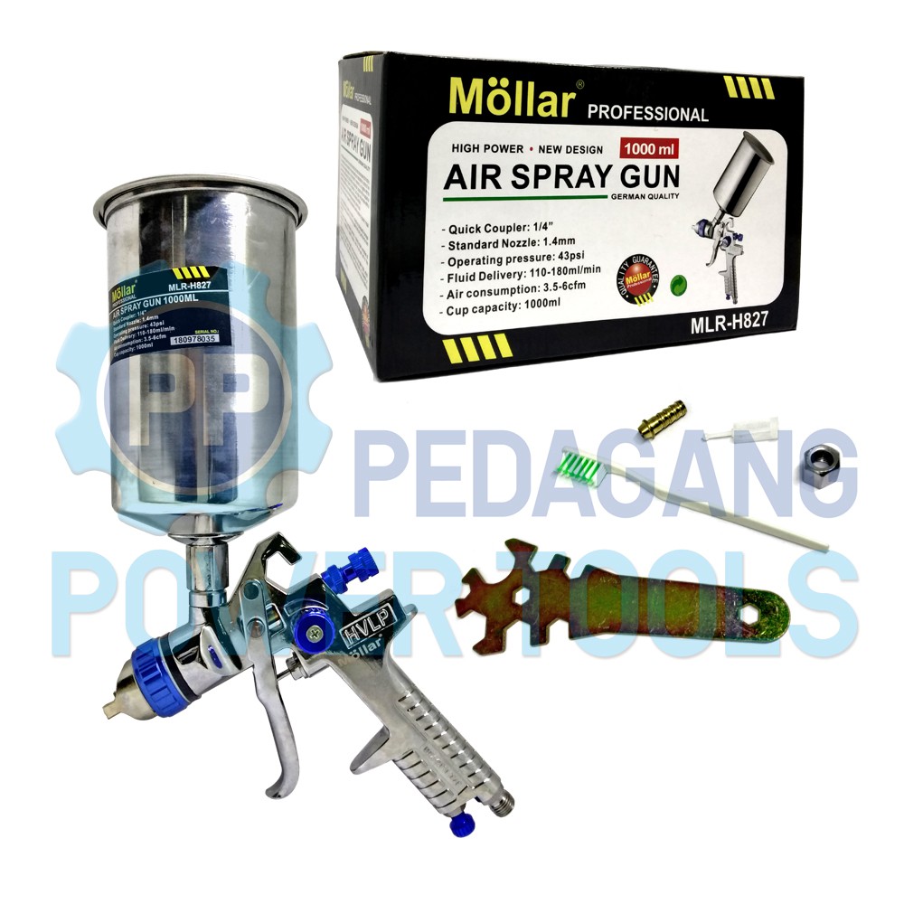 MOLLAR H827 HVLP AIR SPRAY GUN ALAT SEMPROTAN CAT TABUNG ATAS SPRAYGUN