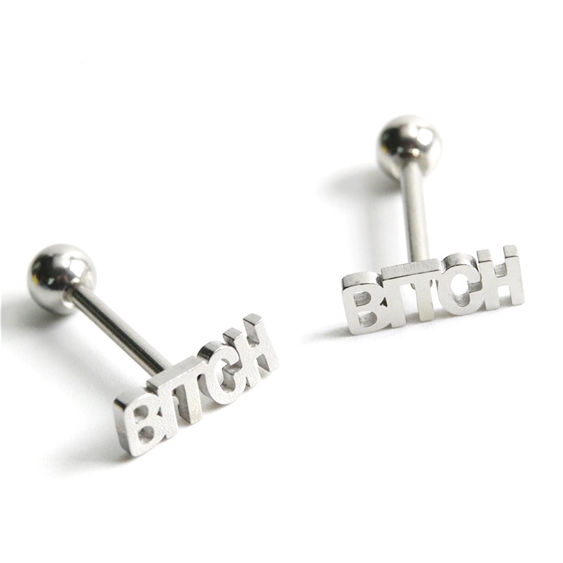 &lt; E2id &amp; &gt; Anting Tindik Lidah / Tubuh Bentuk Barbel Bahan Stainless Steel Gaya Punk