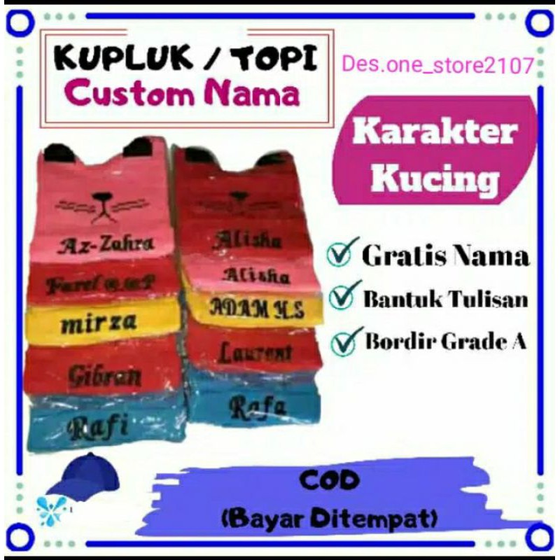 kupluk bayi kasih nama suka suka / topi bayi motif kucing custom