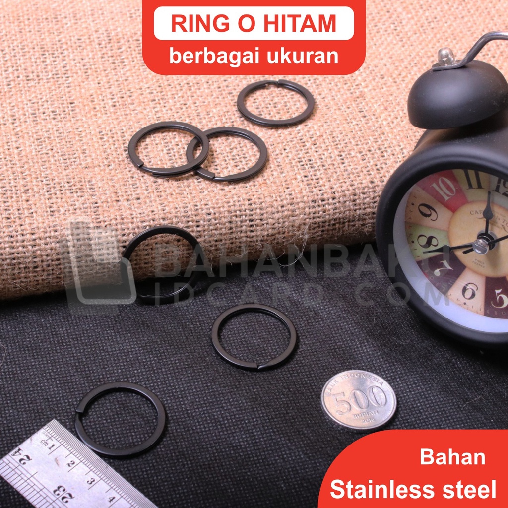 Ring O Hitam stainless Bulat Gepeng Gantungan Kunci Souvenir berbagai ukuran