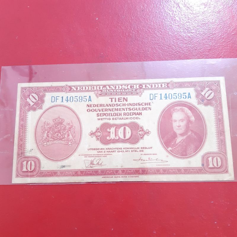 Uang kertas Kuno 10 Gulden NICA Tahun 1943