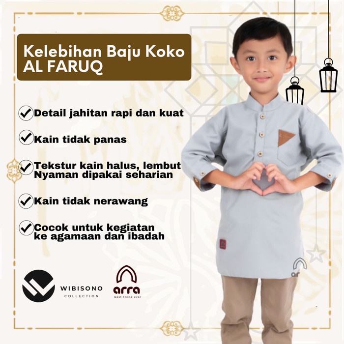 Baju Muslim Koko Kurta YU20 Anak Laki Laki Lengan Pendek Murah Umur 3 Sampai 12 Tahun Original Al FARUQ 2