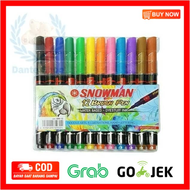 

(BISA COD) SNOWMAN Brush Pen 12 Warna Set