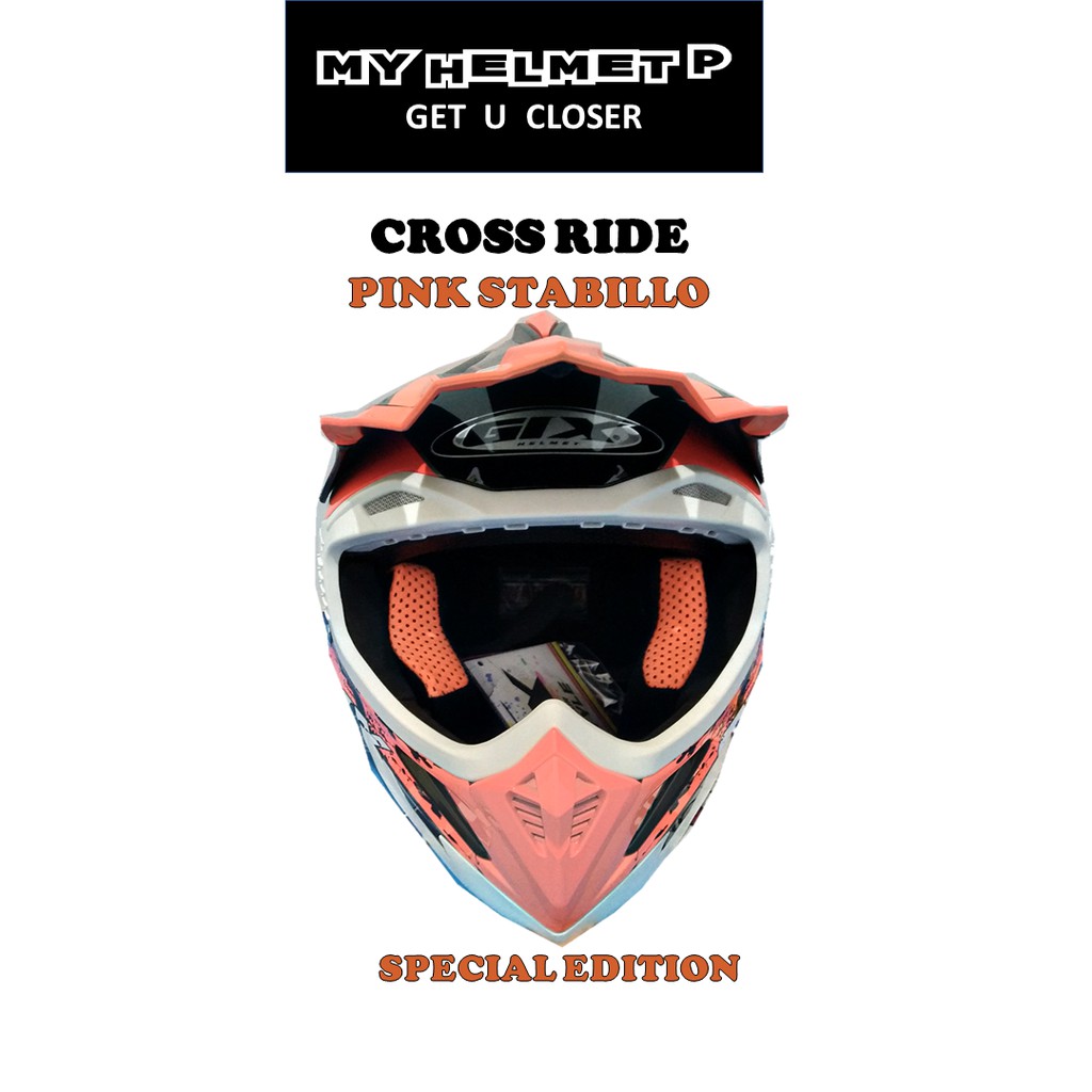 HELM GIX CROSS SPECIAL EDISI MOTIF CROSS RIDE KUALITAS PREMIUM FULL KNOCKDOWN WARNA PINK STABILLO