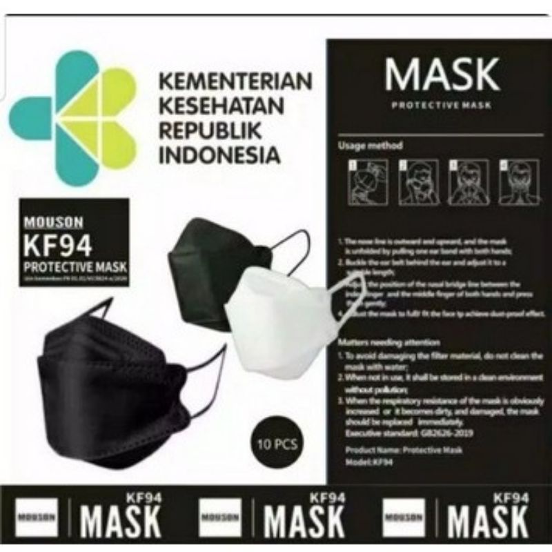 (ISI 10) MASKER KF94 KOREA MASKER KF94 HITAM / PUTIH MASKER KF94 HITAM MASKER KF94 WARNA