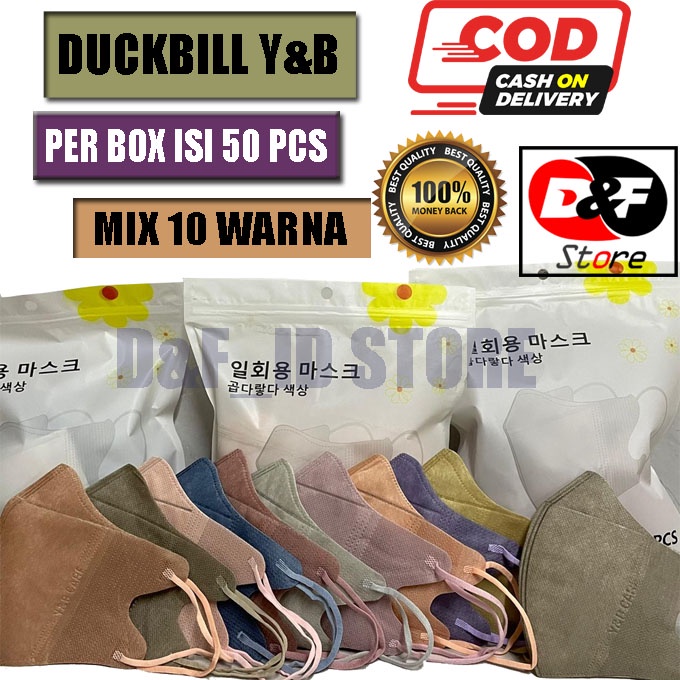 MASKER DUCKBILL Y&amp;B GARIS  MIX WARNA WARNI  WARNA TALI SENADA ISI 50 PCS