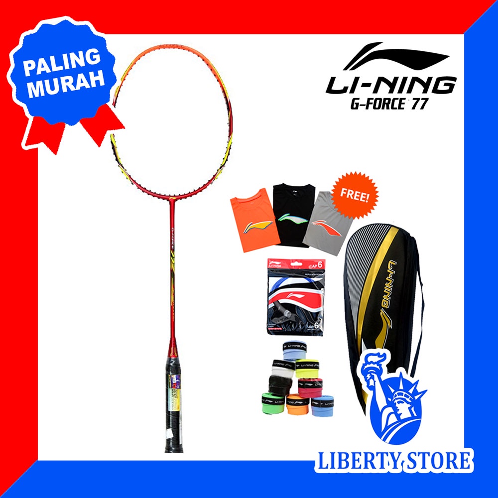 Raket Badminton ORIGINAL LINING  G FORCE 77 + TAS + BAJU + SENAR + GRIP