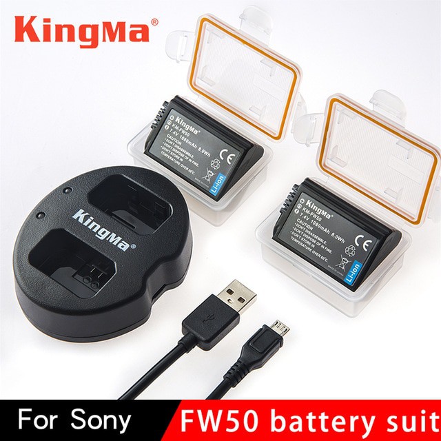 KingMa Dual Charger + 2 Baterai Sony Alpha A6300 A6500 A7 Series - KM-FW50 - Black
