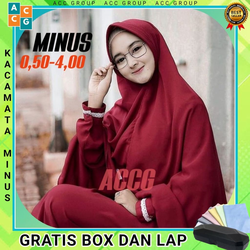 ACCG Kacamata MINUS Kotak Nissa Sabyan Rangka Stanleess Ukuran 0.50-6.00 Free Box Lap