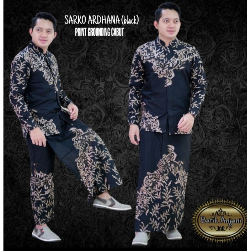 SETELAN SARUNG KEMEJA KOKO SARKO SARCEL CELANA LAPIS BAJU KOKO ARDHANA HITAM