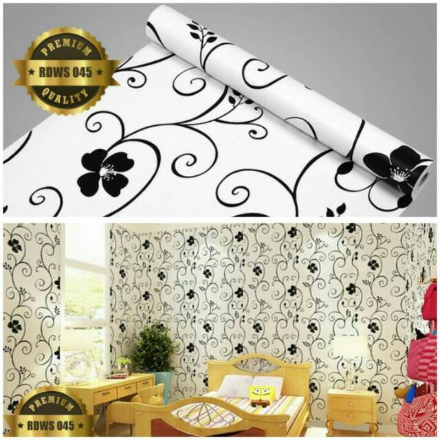 Wallpaper Dinding Ruangan Kamar Termurah Motif Bunga Daun Hitam Putih Minimalis Elegan Cantik Bagus Shopee Indonesia