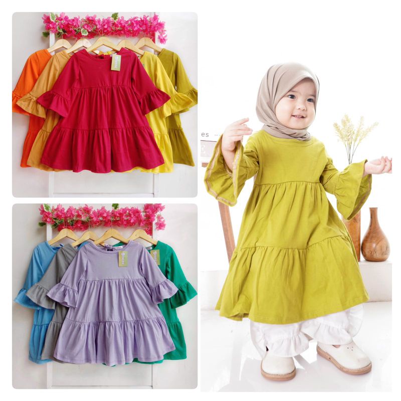 Dress Anak PerempuanTunik Lengan Panjang Balon Premium Usia 1 2 3 4 5 Tahun