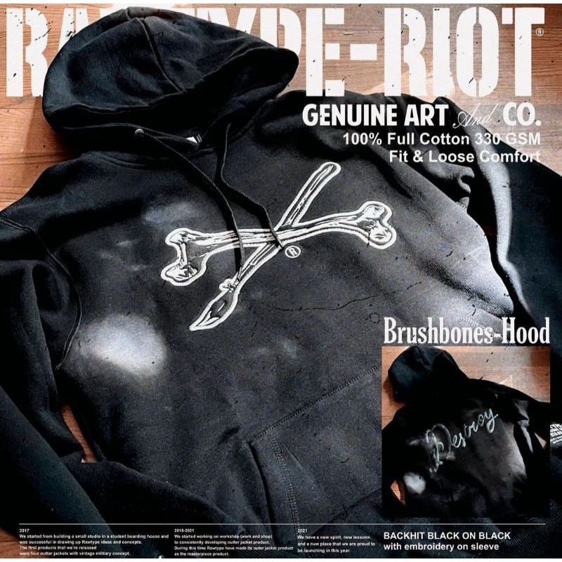 HOODIE RAWTYPE RIOT BRUSH BONES HOOD ORIGINAL BRAND NEW IN PACK DESTROY. JAKET RAW TYPE AUTHENTIC LO