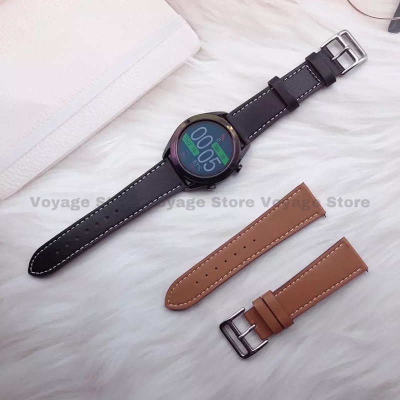 Strap Tali Jam Tangan kulit 22mm Galaxy watch samsung 45mm 46mm leather single tour aksesoris huawei amazfit pace wanita classic GEAR S2 S3 GT2 Frontier