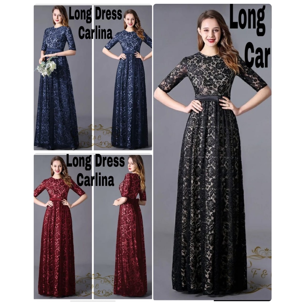 LONG DRESS CARLINA FASHION PAKAIAN WANITA BAHAN BRUKAT FEHM