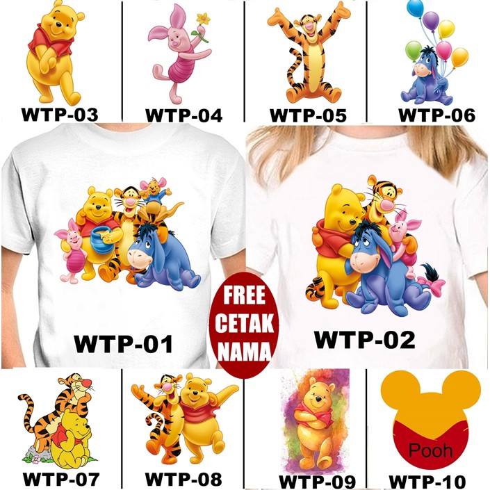  FREE NAMA Baju  Kaos COUPLE ANAK  DAN DEWASA WINNIE  THE 