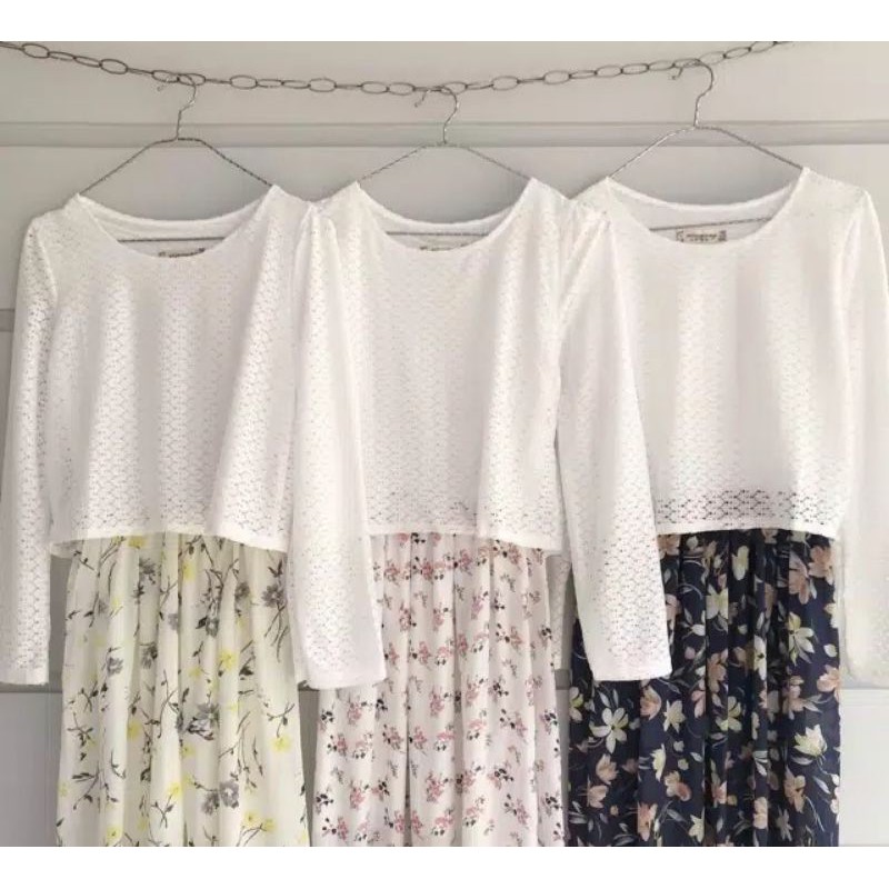 Chewid Blouse brukat + flower/dress brukat/mini dress Korea Import Terbaru