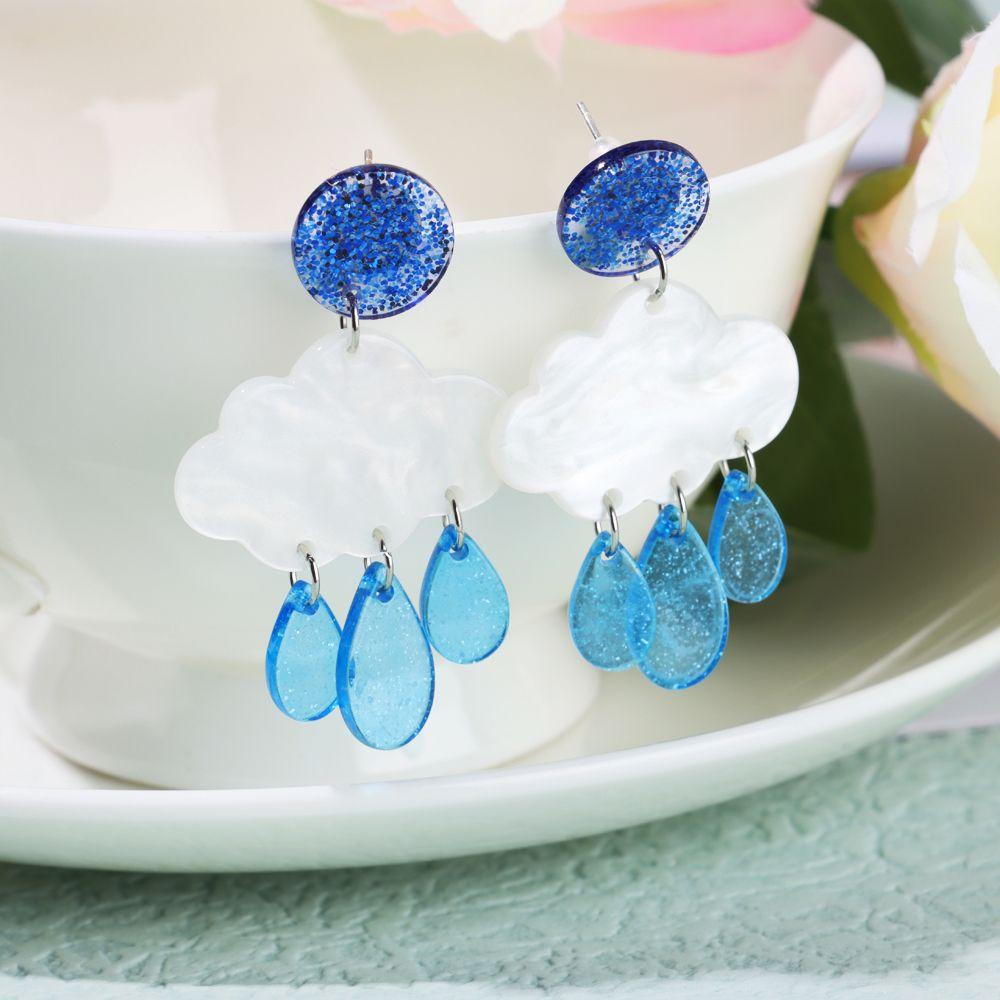 R-flower Cloud Earrings Untuk Wanita Klip Telinga Bahan Akrilik Kreatif